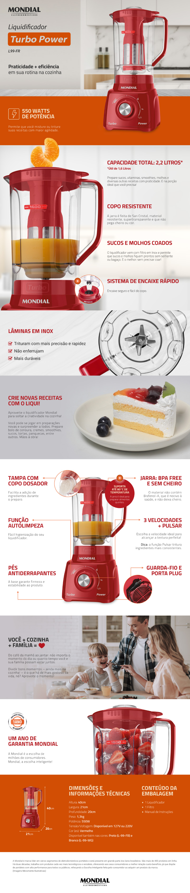 Liquidificador Mondial L99FR Vermelho